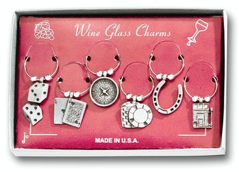 Marken Design Wine Charm Set of 6, Gambling Theme