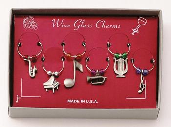 Marken Design Wine Charm Set of 6, Music Theme